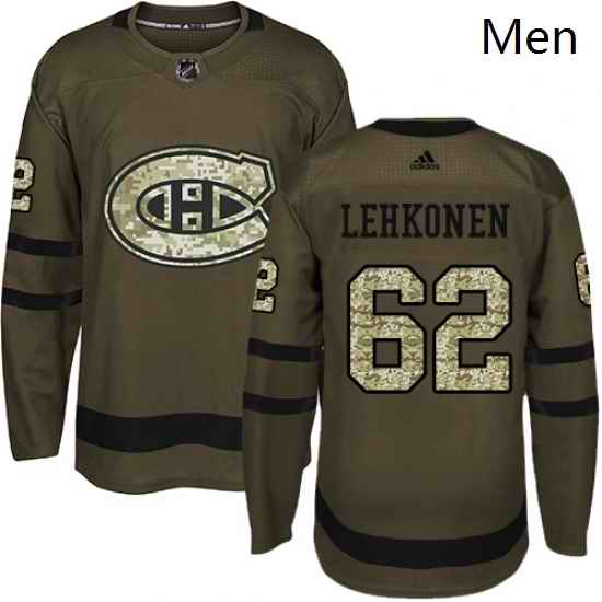 Mens Adidas Montreal Canadiens 62 Artturi Lehkonen Authentic Green Salute to Service NHL Jersey